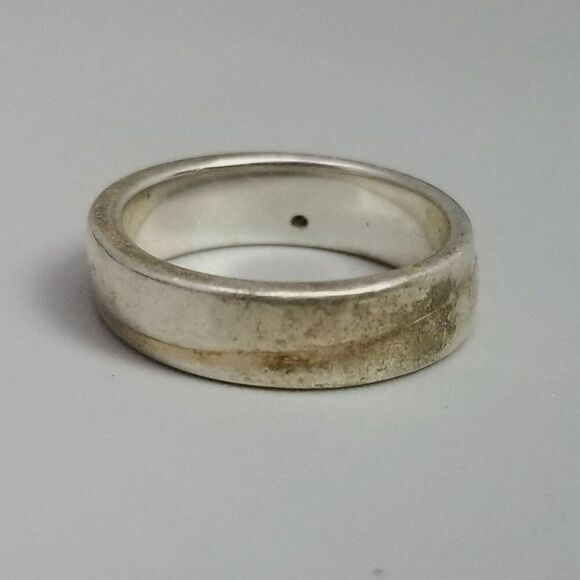 Vintage Sterling Silver Size 7 Band, Tiny Inset Rhinestone, 925, Unisex Estate - Picture 3 of 10